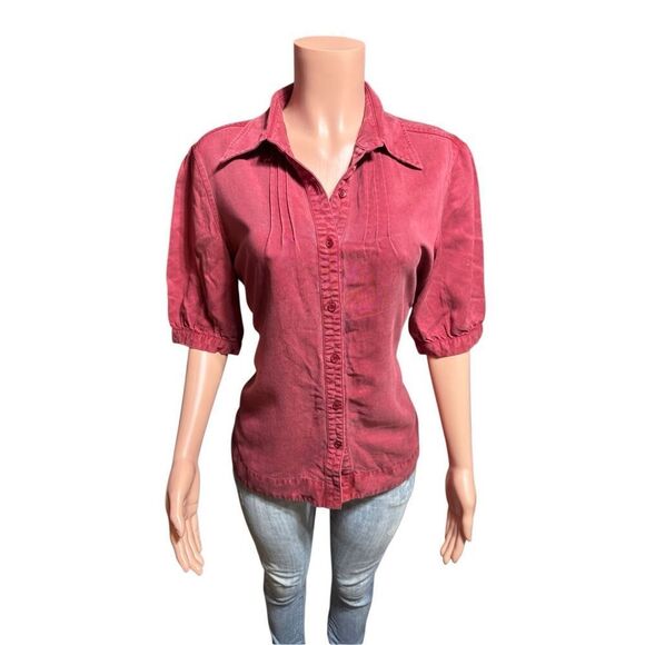 Pulp short sleeve burgundy pleated button down casual shirt L - Picture 2 of 6